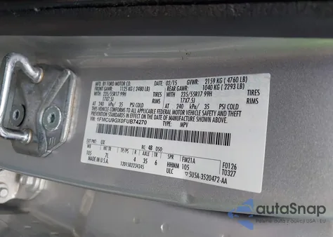 2015 Ford Escape Se из США, поврежденный, VIN 1FMCU9GX0FUB74270